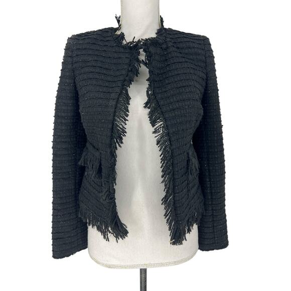 L’AGENCE Angelina Fringed Tweed Jacket in Black - Picture 3 of 15